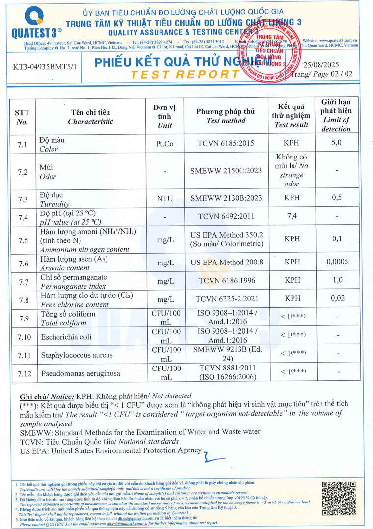 Phiếu kết quả thử nghiệm - Trang 2 bản khác
